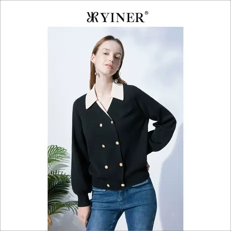 音儿美地女装新款撞色翻针织衫商品大图