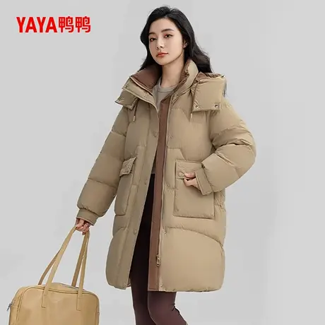 鸭鸭羽绒服女士2024冬季新品中长款韩版连帽加厚保暖90鸭绒外套Y商品大图