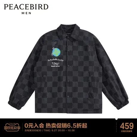 太平鸟男装 棋盘格教练夹克印花茄克外套图片