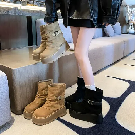 厚底气质短靴女2025秋季新款洋气百搭增高裤管靴小个子时尚堆堆靴商品大图