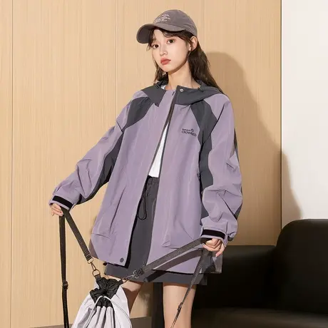 唐狮秋季新款工装外套女撞色拼接冲锋少年上衣休闲运动潮2025tu商品大图