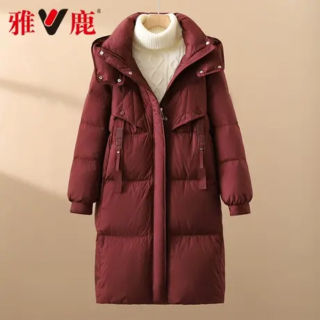 雅鹿正品新款中长款加厚时尚保暖羽绒服女收腰休闲秋冬防寒帽可拆商品大图