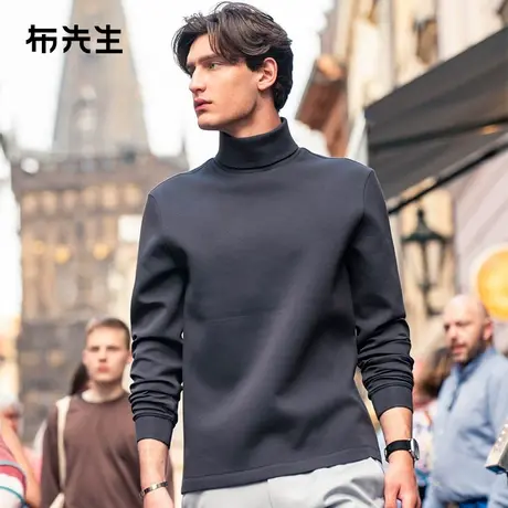 MrBu布先生可翻高领莫代尔长袖t恤2023秋季纯色男士打底衣KT01880商品大图