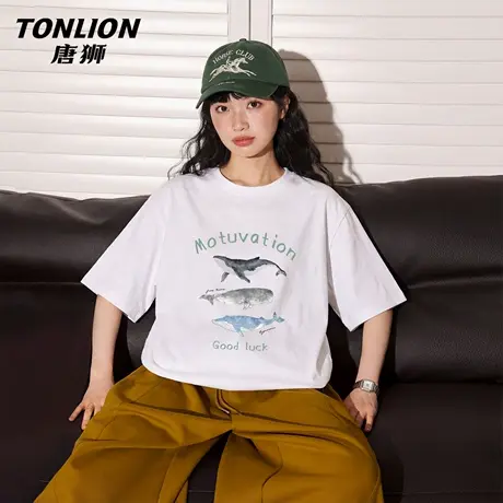唐狮官方纯棉短袖t恤女2026新款夏季宽松大码半袖印花显瘦上衣VC图片