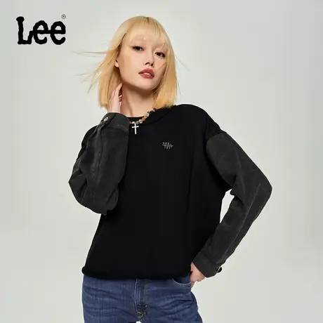 Lee商场同款23秋冬新品舒适版型牛仔拼接女卫衣黑色LWT006633204图片