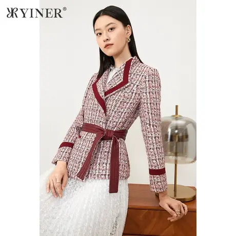YINER音儿商场同款女装2021冬季新款小香风修身粗花呢短外套商品大图