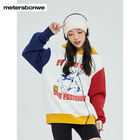 美特斯邦威卫衣女宽松春秋时尚米奇撞色印花针织套头衫商品大图