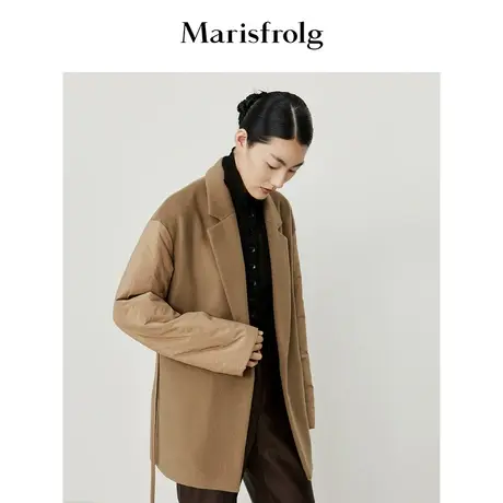 【衬衫式外套】玛丝菲尔冬季卡其色箱型时尚西装毛呢外套商品大图