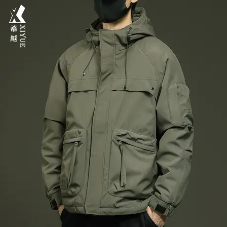 希越户外工装连帽棉衣男2023冬季宽松大码男士加棉加厚冲锋衣外套商品大图