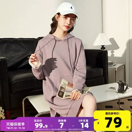 唐狮连帽卫衣裙女秋冬针织连衣裙女2023年春秋新款黑色长袖裙子N商品大图
