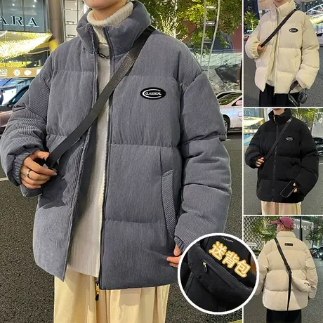 灯芯绒日系立领棉衣男冬季加厚潮流休闲外套贴标美式情侣百搭棉服商品大图