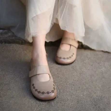 Artmu阿木复古平底单鞋女软底玛丽珍鞋镂空真皮女鞋2023春季新款商品大图