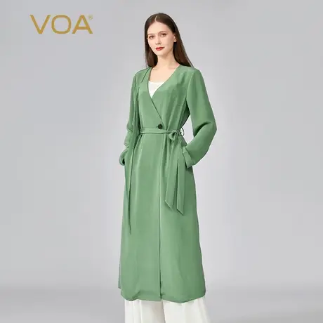 VOA30姆米重磅真丝V领长袖系带拼接尖角摆活页设计裙摆桑蚕丝外套图片