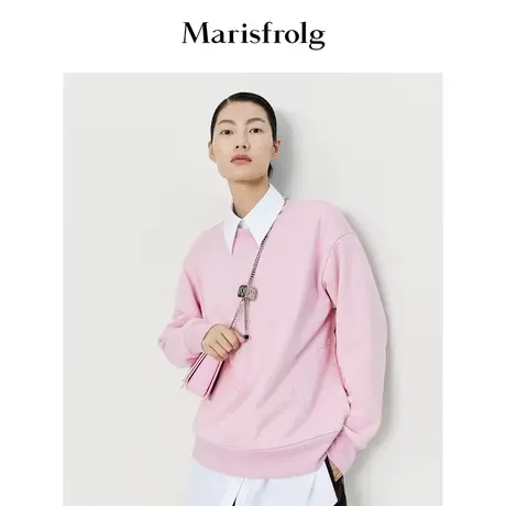 #多巴胺穿搭# 玛丝菲尔23春季新款粉色圆领宽松卫衣外套女商品大图