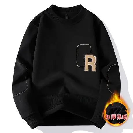 一体绒雪尼尔保暖毛衣男士上衣加绒加厚冬季低领打底衫圆领针织衫商品大图