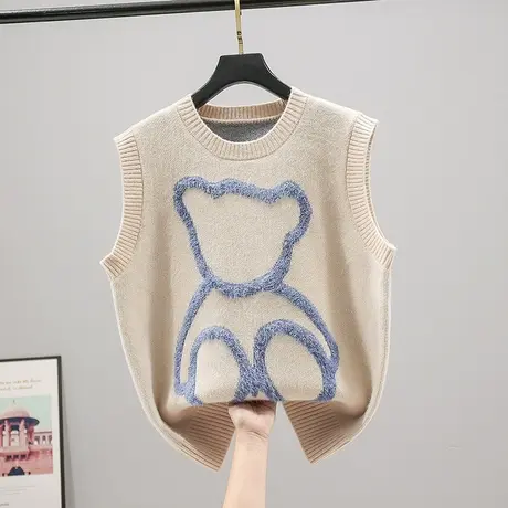 2023韩版宽松外穿针织背心马甲女春季新款无袖毛衣坎肩洋气上衣商品大图