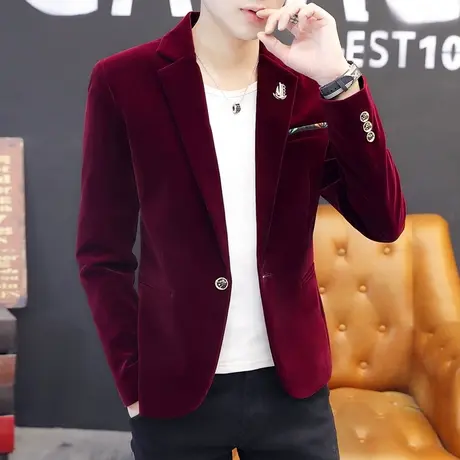 男士秋季平绒西服青年简约帅气小西装夜场韩版金丝绒单西上衣外套商品大图