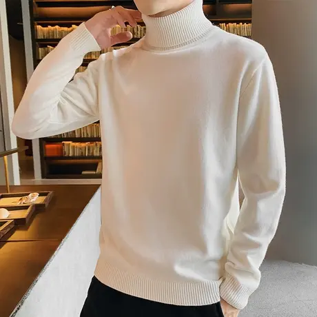 2025春秋季新款男士韩版高领毛衣潮流针织衫个性线衣外套男打底衫商品大图