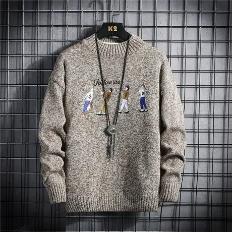 半高领毛衣男士2023年秋冬季新款潮流针织衫加绒加厚保暖上衣冬装商品大图