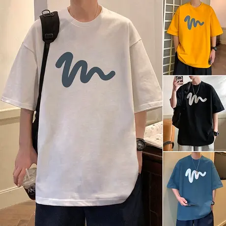 发泡印花港风短袖T恤男夏季2024新款纯棉宽松半袖ins潮牌潮流上衣图片