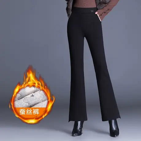 加厚加绒微喇裤子女秋冬季2023新款高腰显瘦弹力外穿保暖蚕丝棉裤商品大图