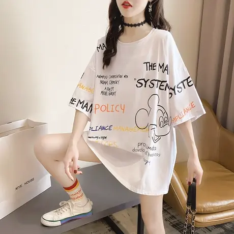 纯棉短袖T恤女装宽松2024年新款春季洋气中长款设计感打底衫爆款商品大图