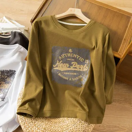 享永子棉质字母T恤女宽松文艺复古港味上衣显瘦百搭2023春夏新款图片