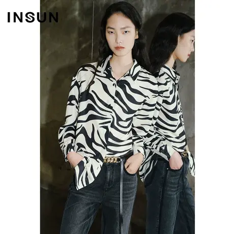 COVER春季撞色斑马纹印花缎面衬衫图片