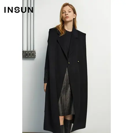 INSUN恩裳冬季金属链条大廓型马甲大衣商品大图