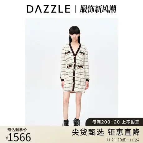 DAZZLE地素奥莱23春新款小香风针织开衫连衣裙提花老钱风针织裙女图片