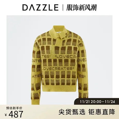 DAZZLE地素奥莱 格纹提花飘带圆领套头毛衣女2D4E4771V图片