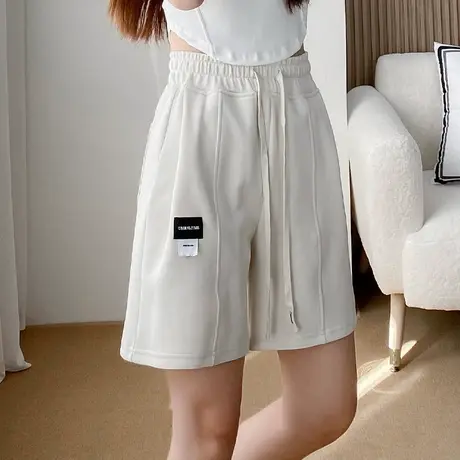 辣妹五分运动短裤女贴标夏季新款高腰抽绳阔腿宽松休闲直筒热裤潮商品大图