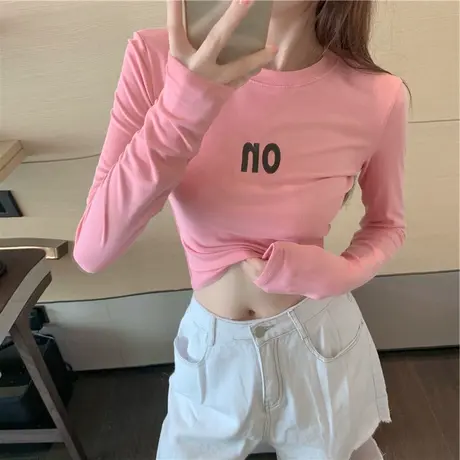 2021春秋新款圆领纯棉短款修身性感设计感内搭女打底衫洋气上衣潮商品大图