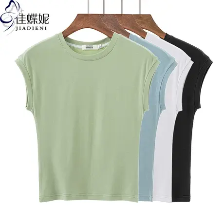 夏季新款韩版圆领宽松休闲纯色简约纯棉落肩短袖体恤上衣女打底衫商品大图