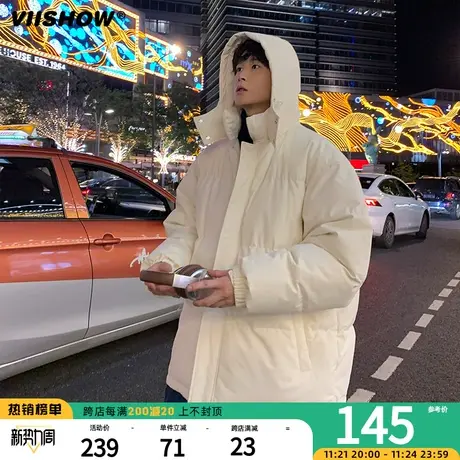 VIISHOW潮牌纯色加厚连帽棉服男生日系复古宽松保暖面包服外套男商品大图