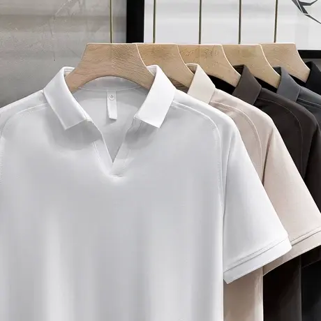 V领T恤男ins潮牌短袖POLO衫男冰丝轻熟半袖2023新款夏季男装体恤t商品大图