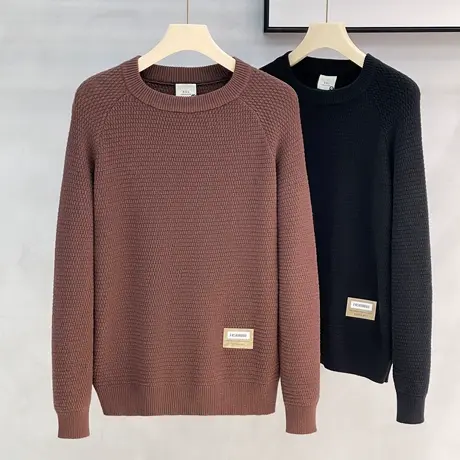 工装美式复古重磅灰色菠萝纹毛衣厚款圆领慵懒秋季针织衫男打底衫商品大图