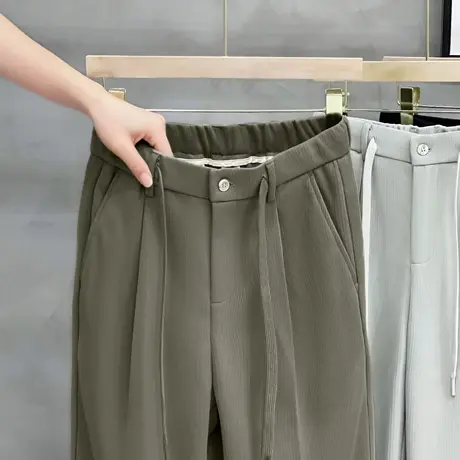 肌理感松紧腰休闲裤九分西裤男士秋季22新款垂感宽松直筒长裤子男商品大图