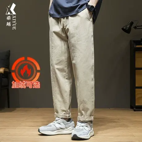 春秋纯棉休闲裤男加绒卡其色裤子潮牌直筒裤男士春季宽松大码长裤商品大图