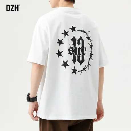 男士发泡印花t恤男短袖美式潮牌纯棉夏季半袖上衣男装2023年新款商品大图