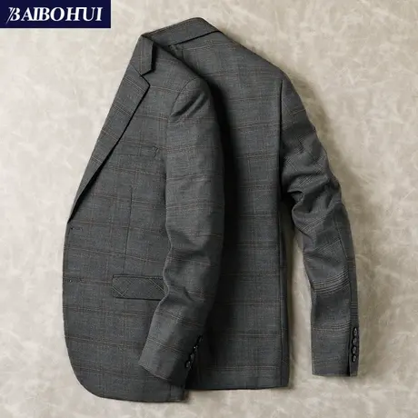 中年商务格子休闲西装男士外套春季薄款韩版修身时尚小西服男上衣商品大图