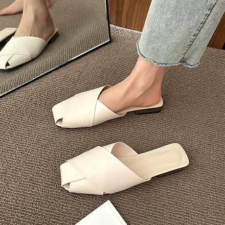 小众包头半拖鞋女夏外穿ins潮2023年新款时尚平底懒人半托沙滩鞋商品大图