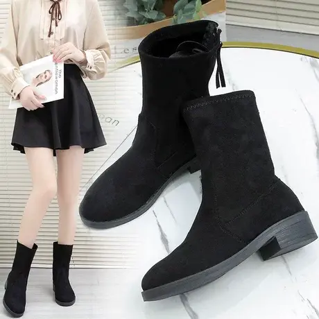 后拉链马丁靴女2023秋冬新款短靴时尚单靴ins潮英伦风透气靴子潮商品大图