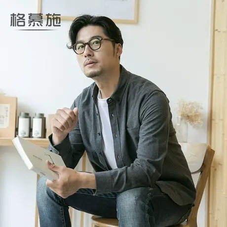 格慕施秋冬季法兰绒磨毛衬衫男士长袖韩版纯棉寸衫青年纯色衬衣服图片