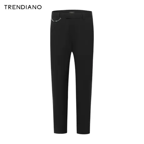 TRENDIANO官方2023新款夏季潮流百搭绵羊毛简约休闲直筒裤男黑商品大图