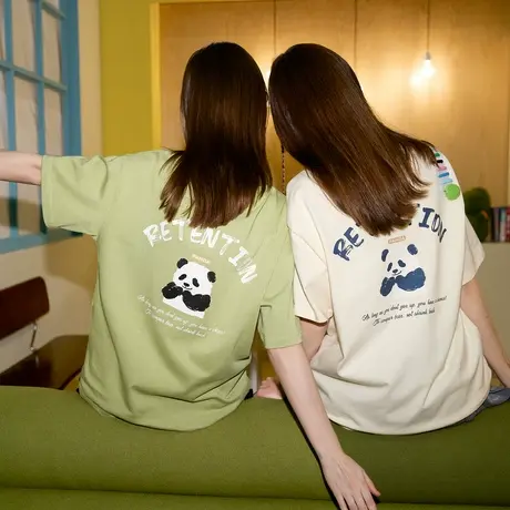 唐狮短袖T恤女熊猫印花上衣2024夏季新款宽松内搭女打底衫12.11商品大图