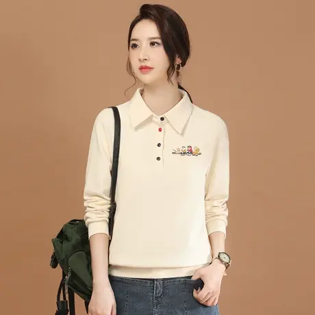 【12月29日上新7.8折】宽松POLO领长袖印花卫衣女百搭套头上衣T恤图片