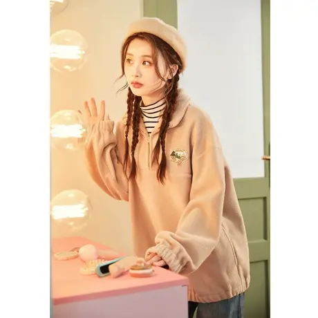 唐狮2023秋冬新款长袖卫衣女摇粒绒立领宽松休闲小个子polo12.25商品大图