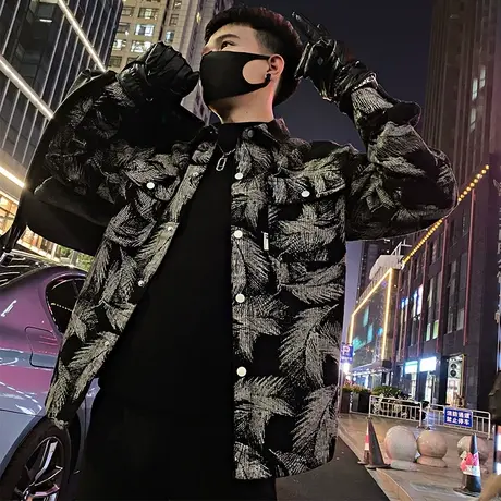 美式复古满印花牛仔夹克男秋季个性小众潮牌痞帅网红休闲外套上衣商品大图