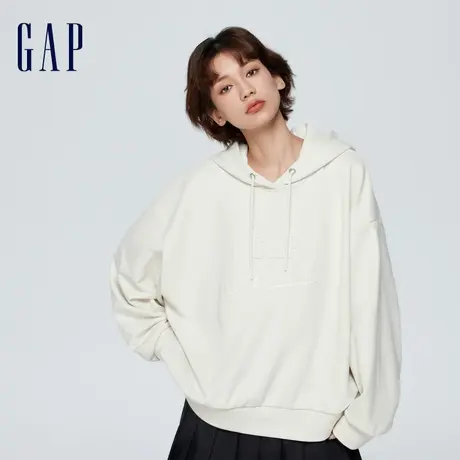 Gap女装2024春季新款法式圈织柔软3Dlogo抽绳连帽卫衣上衣873743图片